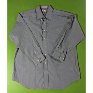 PAUL FREDERICK Shirt Men 17.5 34/35 Blue Check Broadcloth Cotton Long Sleeved